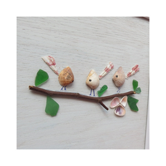 Bird On Tree Branch Painting From Seashell