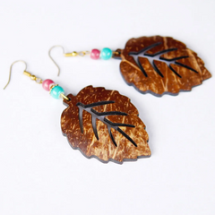 Coconut Leaf Earrings With Pearl Beads