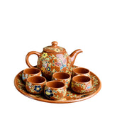 Ceramic Tea Set With Leaf And Vine Pattern