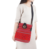 Hand-Woven Brocade Crossbody Bag With Coconut Button
