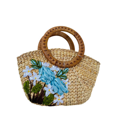 Convex Water Hyacinth Bag With Rattan Handle 1