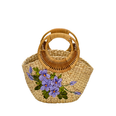 Convex Water Hyacinth Bag With Rattan Handle 1