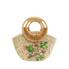 Convex Water Hyacinth Bag With Rattan Handle 2