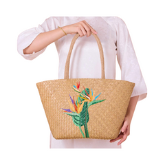 Crane Patterned Sedge Handbag