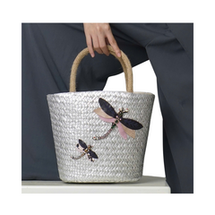 Dragonfly Patterned Straw Bag