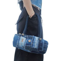 Handmade Upcycled Denim Drum Shoulder Bag