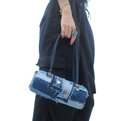 Handmade Upcycled Denim Drum Shoulder Bag