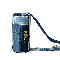 Handmade Upcycled Denim Drum Crossbody Bag