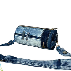 Handmade Upcycled Denim Drum Crossbody Bag