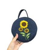 Handmade Upcycled Denim Embroidered Round Bag