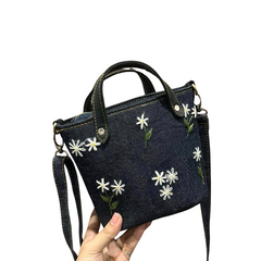 Handmade Upcycled Denim Embroidered Strap Handbag