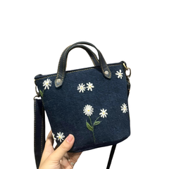 Handmade Upcycled Denim Embroidered Strap Handbag
