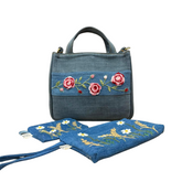 Handmade Upcycled Denim Embroidered Ribbed Box Bag