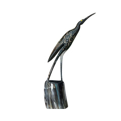 Ethical Handcrafted Buffalo Horn Carved Stork Statue