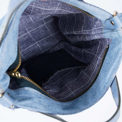 Handmade Upcycled Denim Floral Embroidered Tote Bag