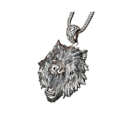 Handcrafted 925 Sterling Silver Men's Wolf Pendant