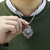 Handcrafted 925 Sterling Silver Men's Wolf Pendant