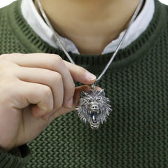 Handcrafted 925 Sterling Silver Men's Wolf Pendant