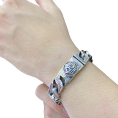 Handcrafted 925 Sterling Silver Men's Bracelet With Leopard Head Design