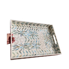 Handcrafted Rectangular Tray With Mother Of Pearl Inlay 4