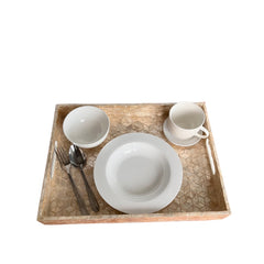 Handcrafted Rectangular Tray With Mother Of Pearl Inlay