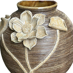 Handcrafted Round Ceramic Vase With Embossed Design