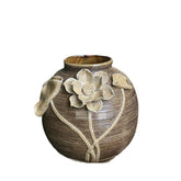 Handcrafted Round Ceramic Vase With Embossed Design