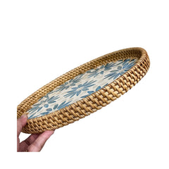 Handcrafted Round Rattan Tray With Mother Of Pearl Inlay 1