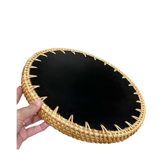 Handcrafted Round Rattan Tray With Mother Of Pearl Inlay 1