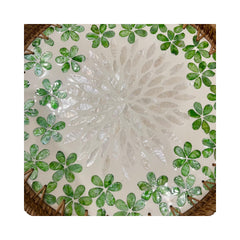 Handcrafted Round Rattan Tray With Mother Of Pearl Inlay 2