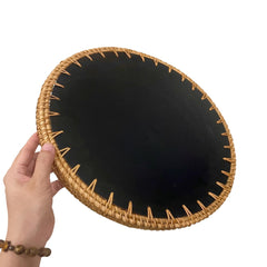 Handcrafted Round Rattan Tray With Mother Of Pearl Inlay 2