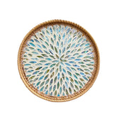 Handcrafted Round Rattan Tray With Mother Of Pearl Inlay 3