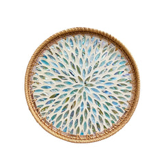 Handcrafted Round Rattan Tray With Mother Of Pearl Inlay 3