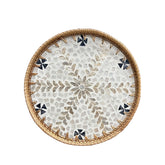 Handcrafted Round Rattan Tray With Mother Of Pearl Inlay 4