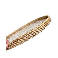 Handcrafted Round Rattan Tray With Mother Of Pearl Inlay 4