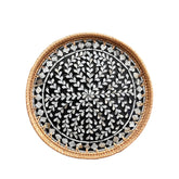 Handcrafted Round Rattan Tray With Mother Of Pearl Inlay 5