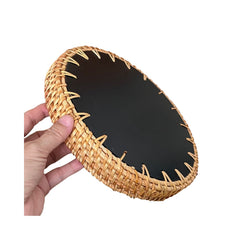 Handcrafted Round Rattan Tray With Mother Of Pearl Inlay