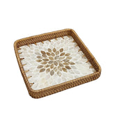 Handcrafted Square Tray Rattan Tray With Mother Of Pearl Inlay 1