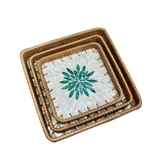 Handcrafted Square Tray Rattan Tray With Mother Of Pearl Inlay 3