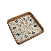 Handcrafted Square Tray Rattan Tray With Mother Of Pearl Inlay
