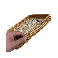 Handcrafted Square Tray Rattan Tray With Mother Of Pearl Inlay