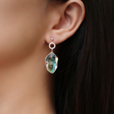 Handcrafted Silver Hexagonal Abalone Shell Earrings