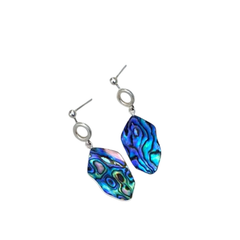 Handcrafted Silver Hexagonal Abalone Shell Earrings