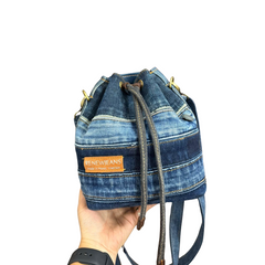 Handmade Upcycled Denim Drawstring Bag 2