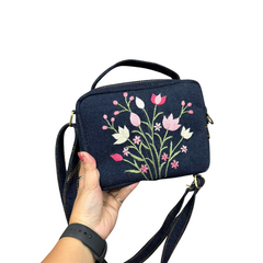 Handmade Upcycled Denim Embroidered Box Bag