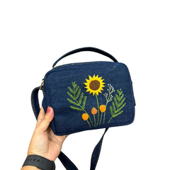 Handmade Upcycled Denim Embroidered Box Bag