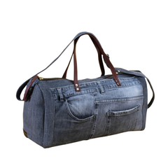 Handmade Upcycled Denim Travel Duffle Bag