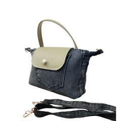 Handmade Upcycled Denim Leather Flap Crossbody Bag