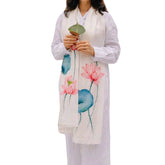 Lotus painted scarf Mulberry Silk Handcrafted