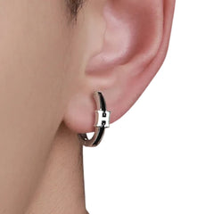 Men's Round H-shaped Earrings Handcrafted 925 Sterling Silver